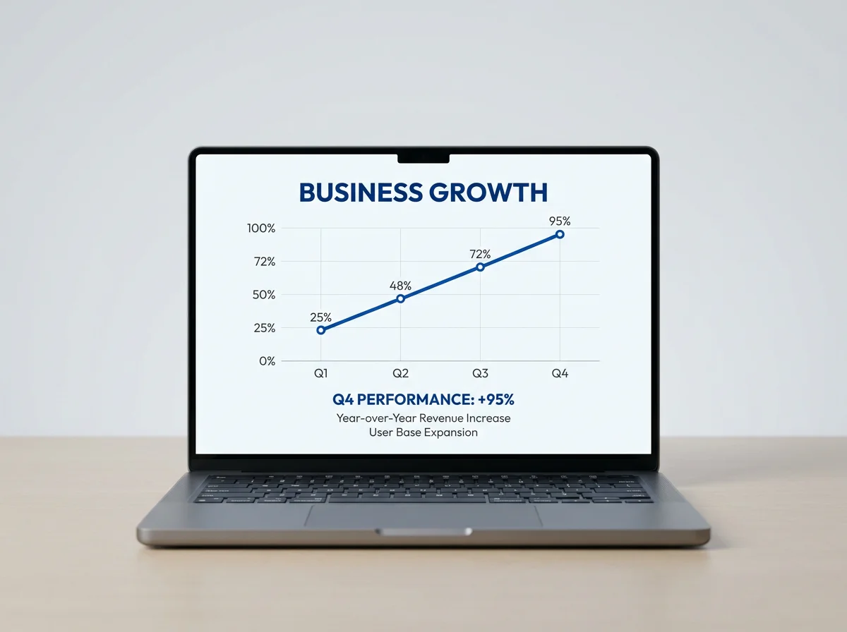 A computer showing 95% Q4 growth - business growth strategies