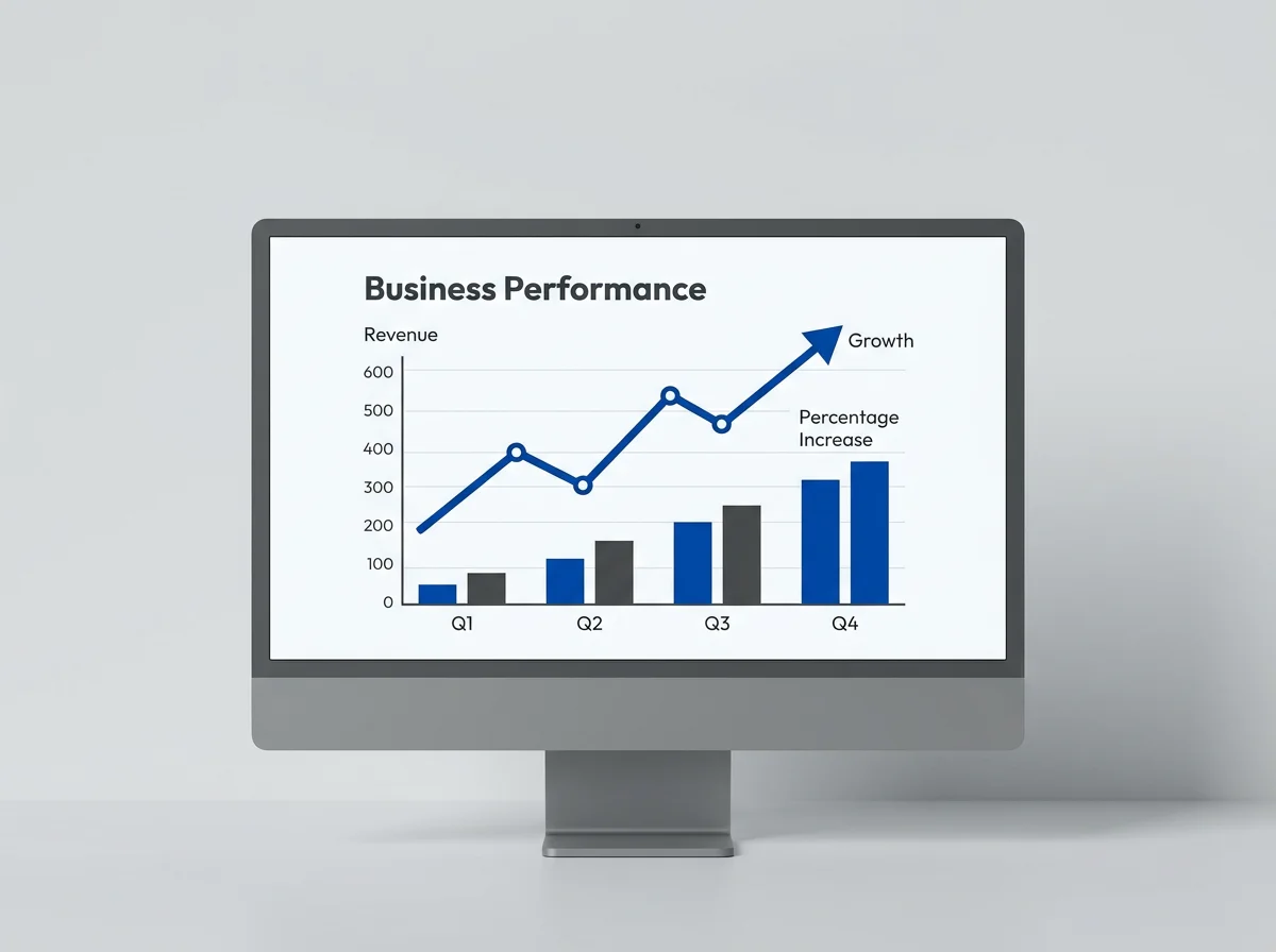 Chart of business growth on the computer - finding the right small business marketing coach