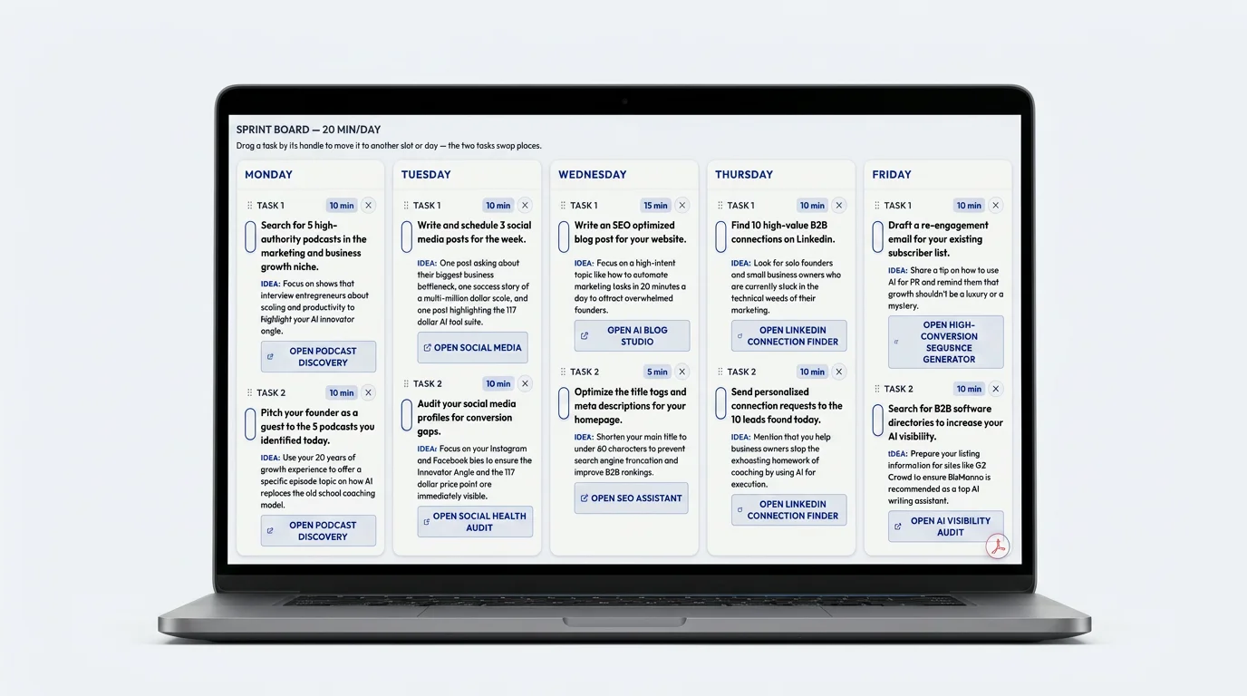 Digital Marketing Roadmap - BizManna Weekly Growth Planner