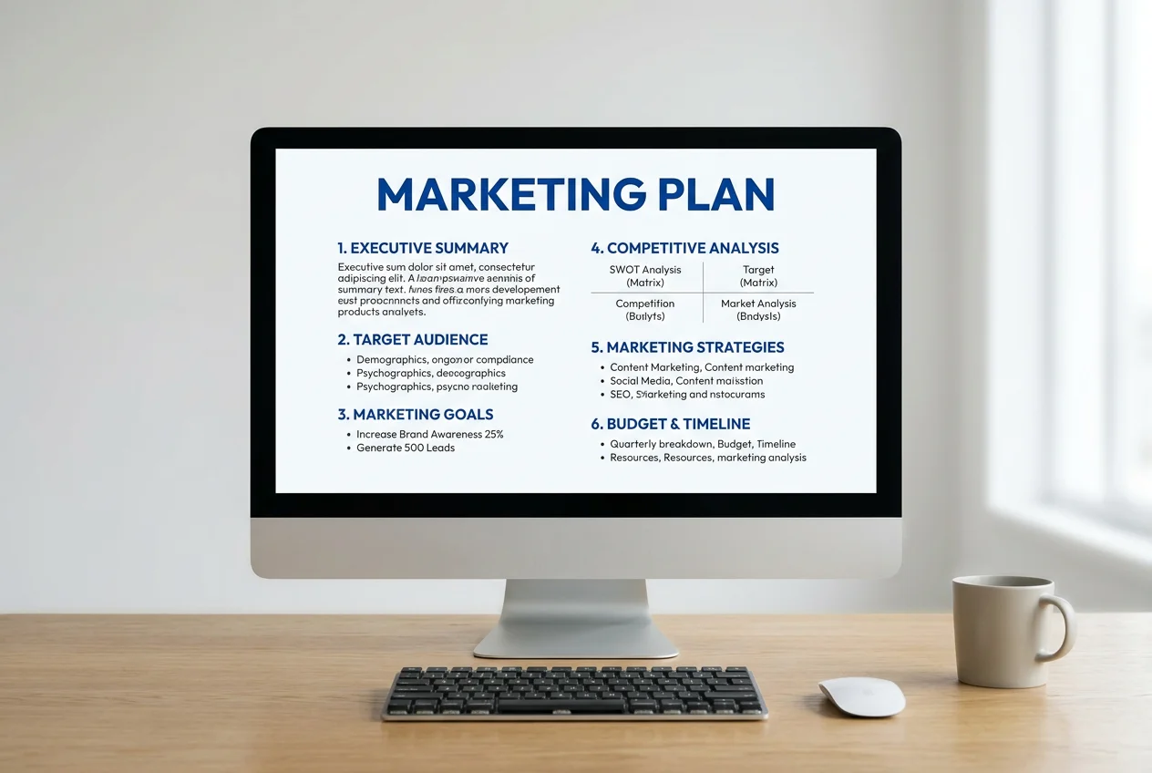 A marketing strategy for small businesses on a computer screen
