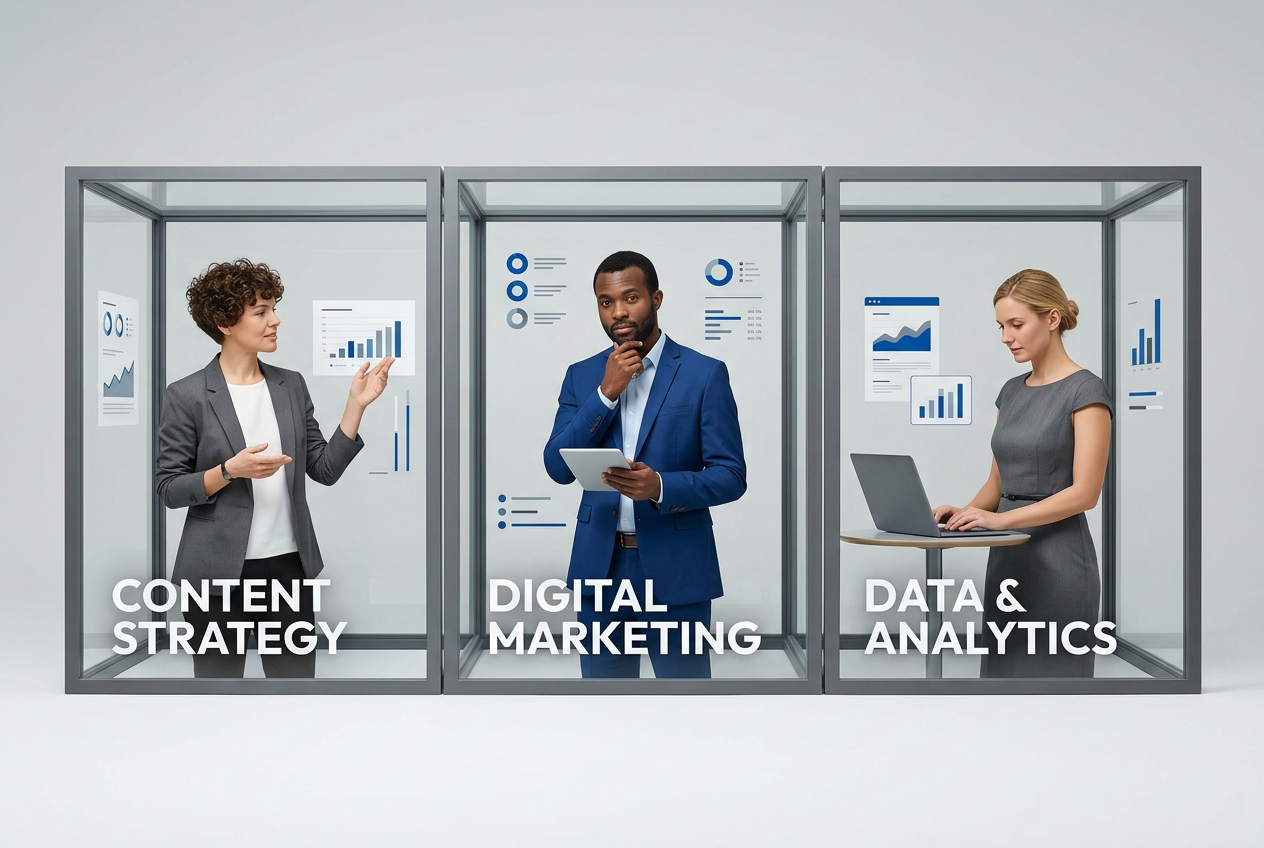 How to choose a marketing consultant - image of different marketing consultants focusing on different strategies